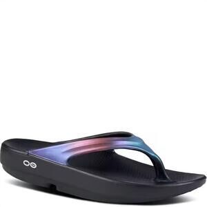 NEW OOFOS women's oolala luxe thong slippers in midnight spectre